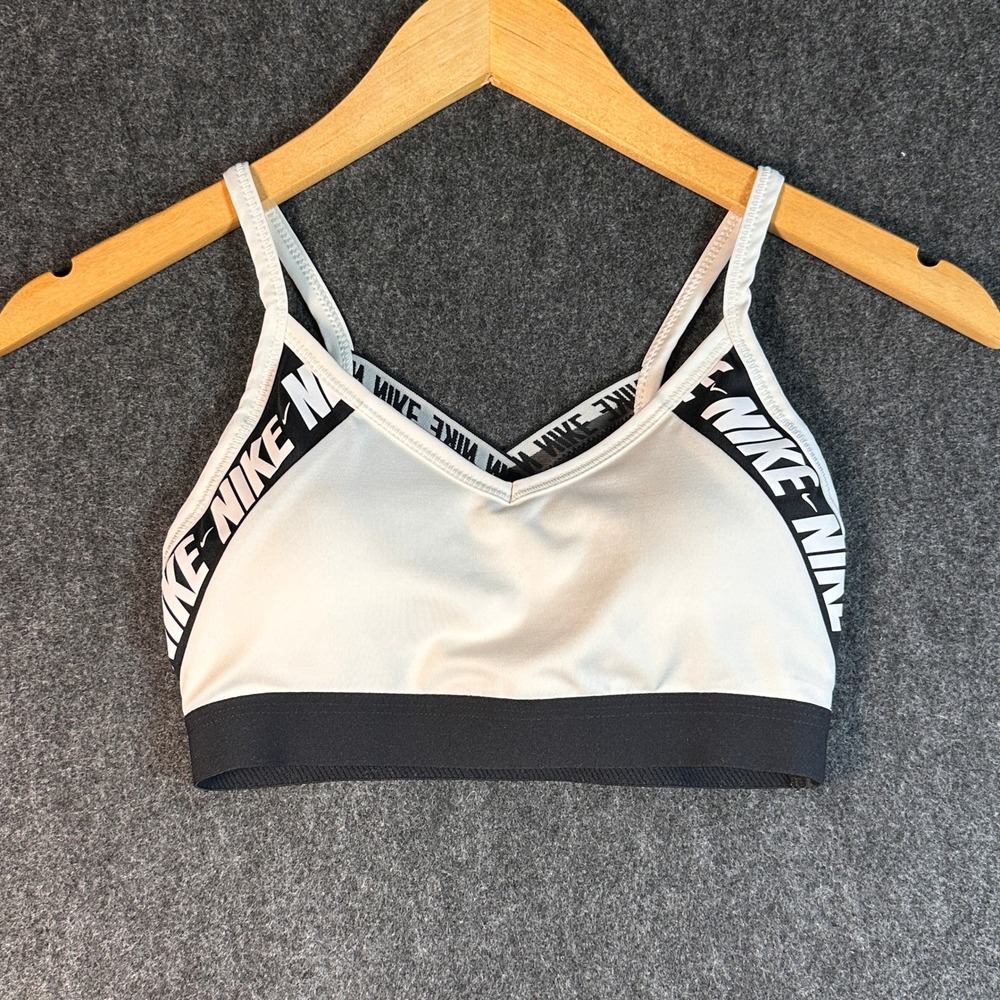 Nike Indy Women Sports Bra Gray Black Logo Taping Cross Back Mesh Size S